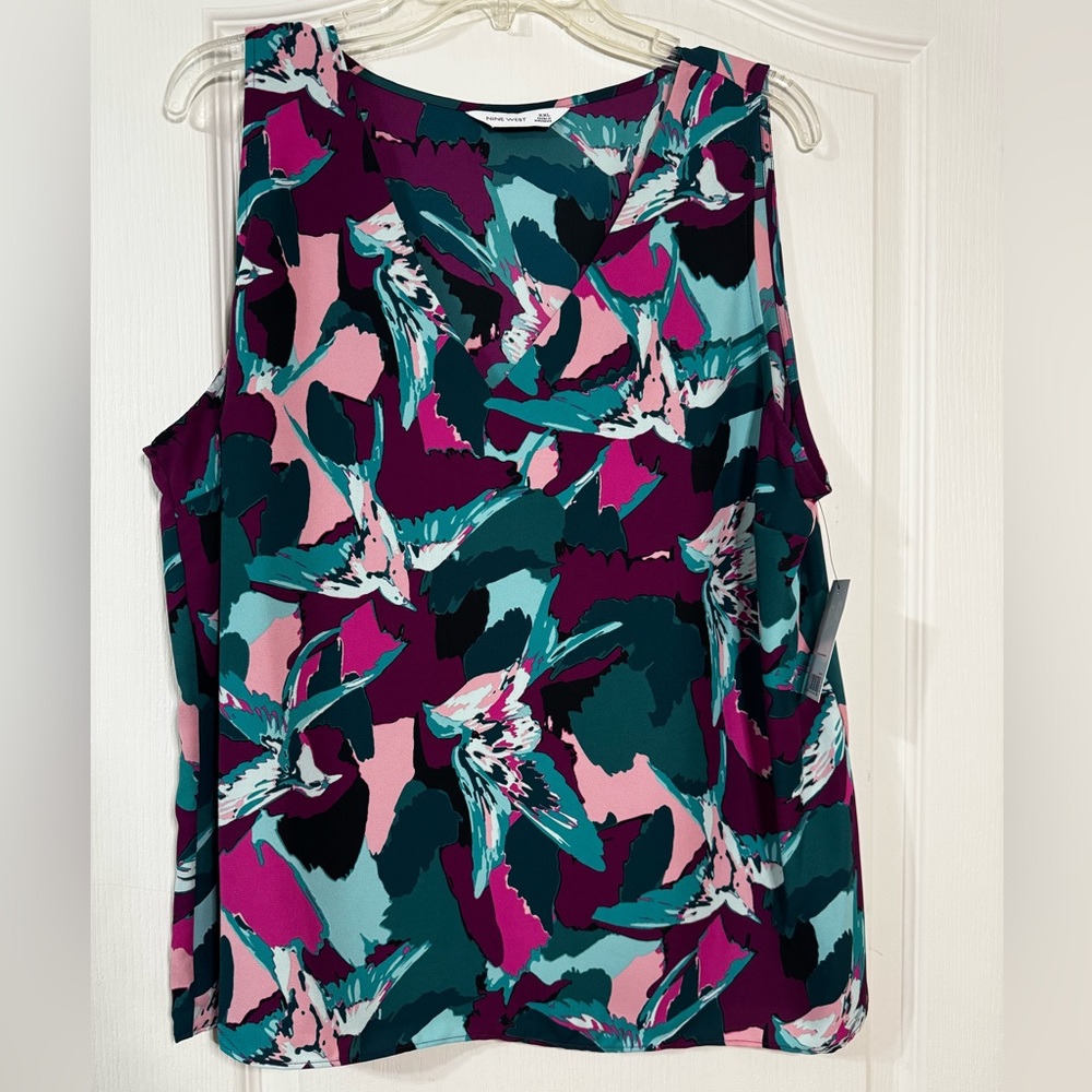NWT Nine West XXL Pink and Teal multicolored Sleeveless Blouse